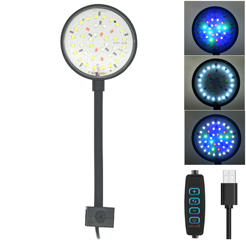 Aquarium Fish Enrichment - USB 水族館 LED ランプ水槽ライト装飾水生植物複数のモード調光可能な明度フルスペクトルミニクリップライト 5V