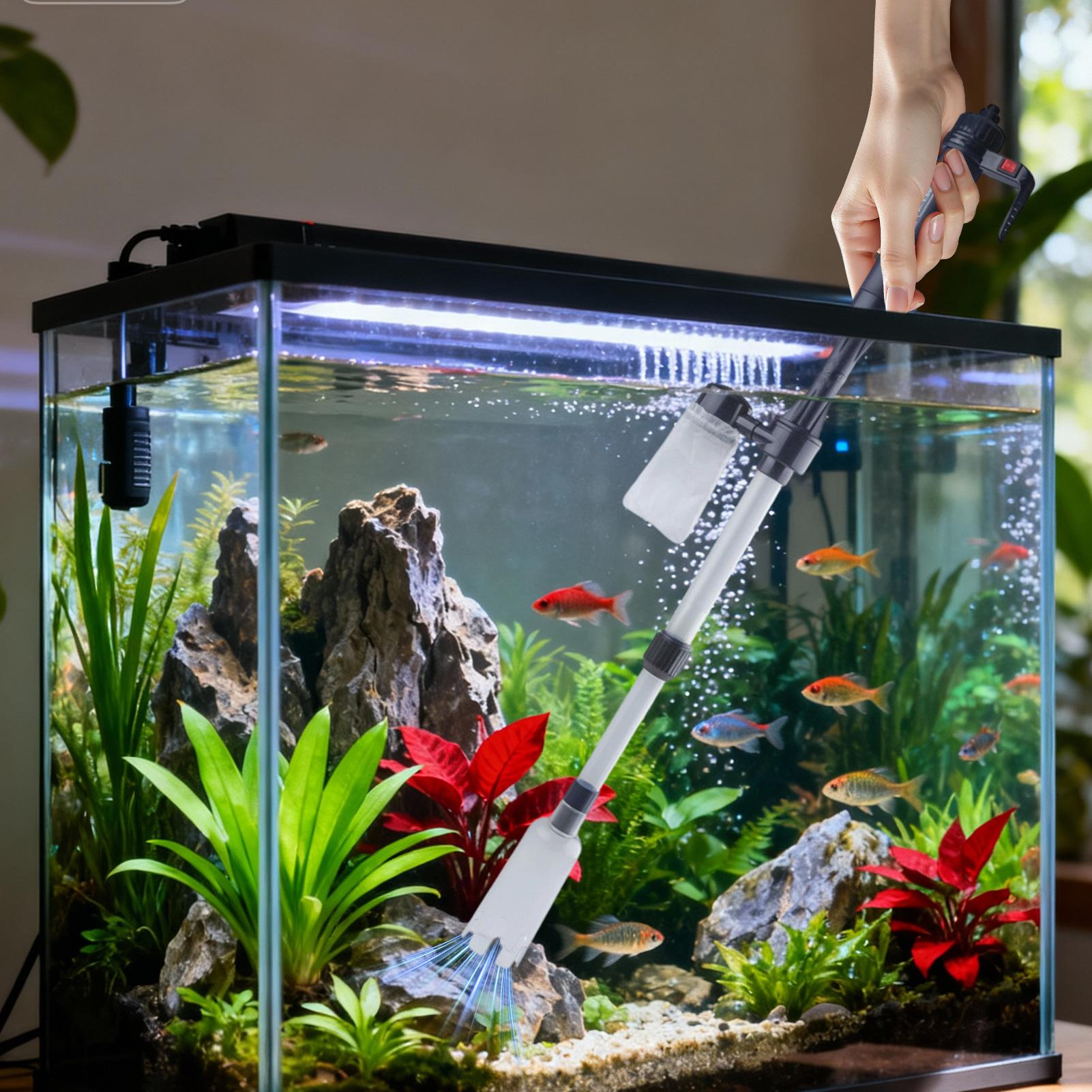 Aquarium Fish Waste Collector - 3 in 1水槽用バキューム砂利クリーナー、水換え機能付き水槽掃除機、砂やゴミの吸引、電動金魚鉢清掃ツール