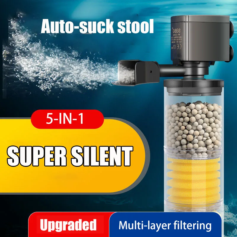 Aquarium Fish Waste Collector - 220V 50Hz サイレントフィルター水族館カメ水槽水中ウォーターポンプバイオスポンジスキマー波メーカーフィルターアクセサリー