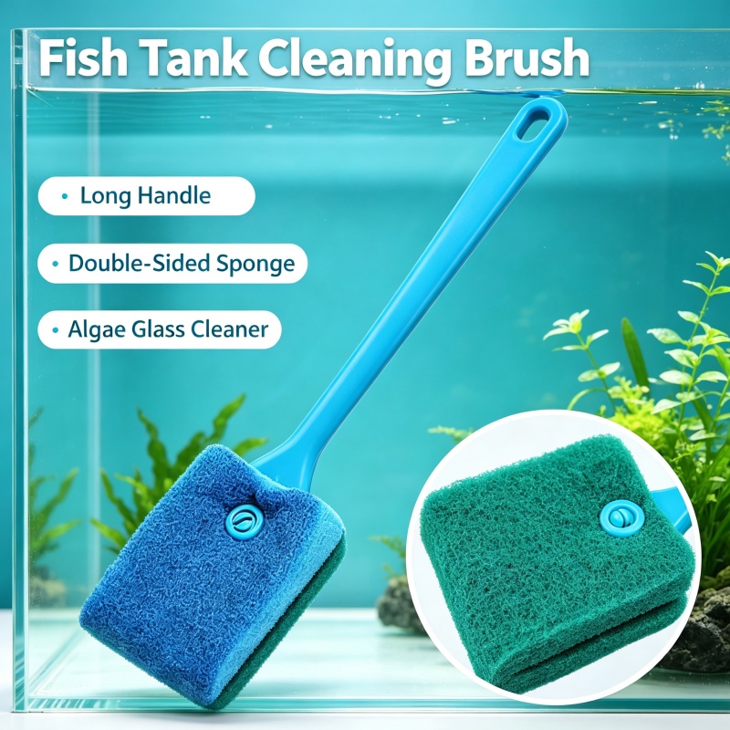 Algae Scraper Blade - ロングハンドル水槽用ブラシ 両面藻類スクレーパー スポンジクリーナー ガラス清掃ツール