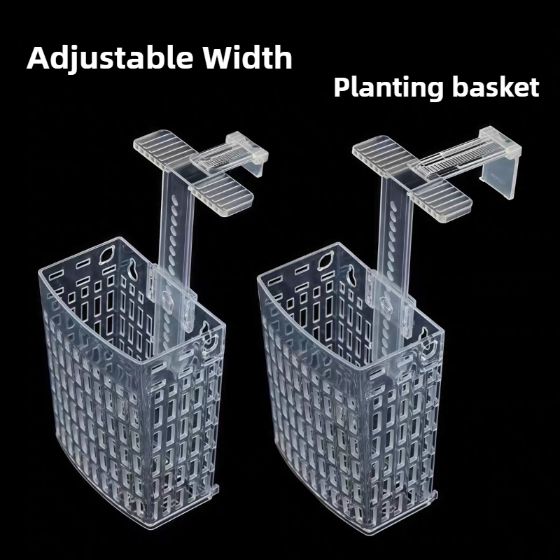 Aquarium Fish Enrichment - 水槽用植物ホルダー 高さ調節可能 リフティングバスケット 魚タンク用吊り下げ装飾ボックス 水草植栽装飾プランター