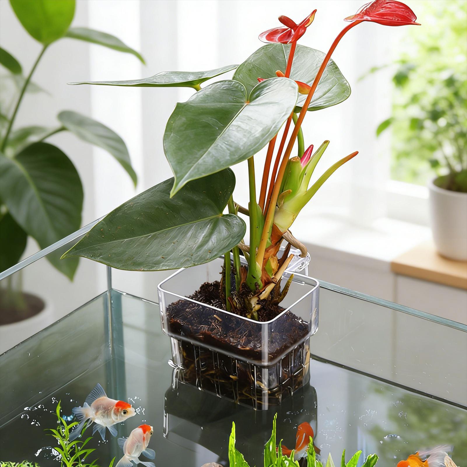 透明な吊り下げ式水槽用植物ホルダーポット、水槽水耕栽培システ - Aquarium Fish Enrichment のレビューと価格