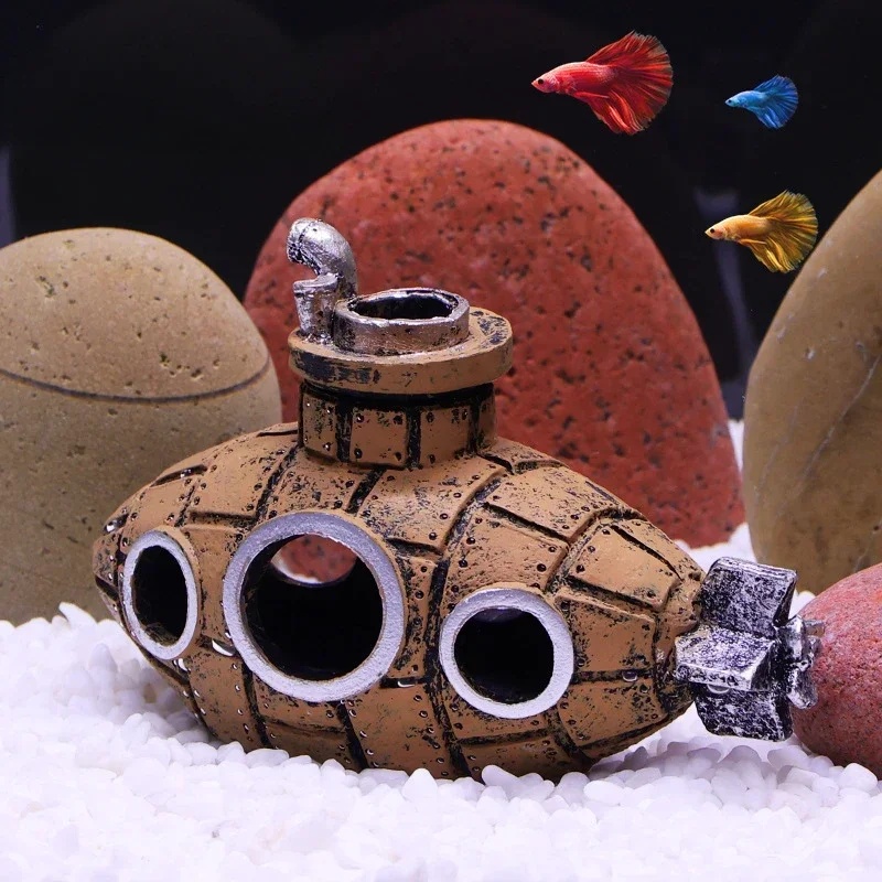 樹脂製潜水艦型オーナメント、水槽飾り、魚やエビの隠れ家、洞窟 - Aquarium Fish Enrichment のレビューと価格