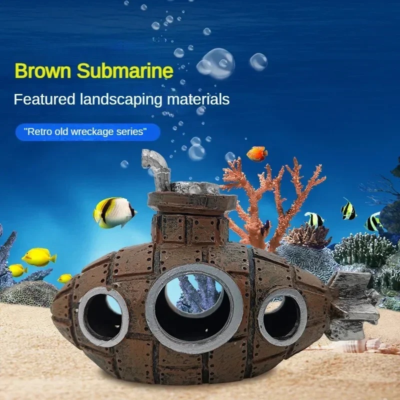 樹脂製潜水艦型オーナメント、水槽飾り、魚やエビの隠れ家、洞窟 - Aquarium Fish Enrichment のレビューと価格